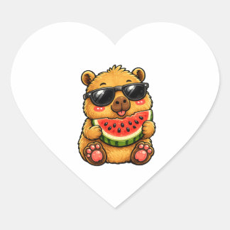 Sticker Cœur Coquet Capybara Pastèque Été