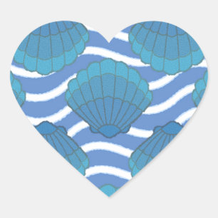 Sticker Cœur Coquillage vintage Et Motif Vagues