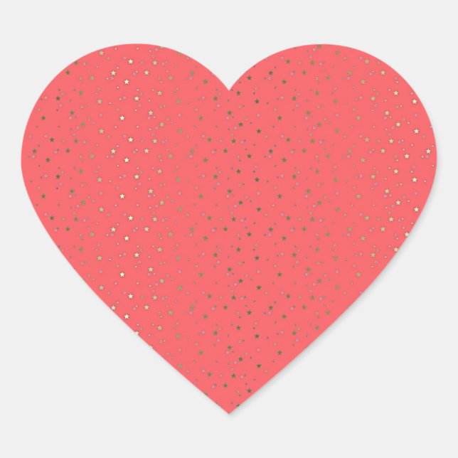 Sticker Coeur Coral Tiny Golden Stars (Devant)