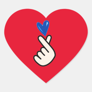 Sticker Cœur Coréen K-pop Coeur main bleu rouge