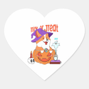 Sticker Cœur Corgi Halloween