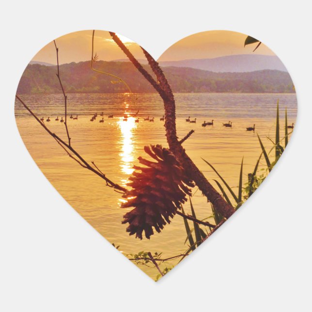 Sticker Cœur Coucher de soleil du lac Pinecone (Devant)