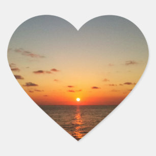 Sticker Cœur coucher de soleil océanique magnifique jaune orang