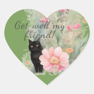 Sticker Cœur Couleur d'eau Chat noir dans Flowgarden