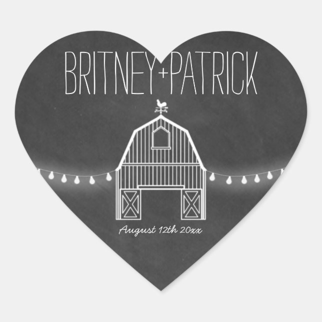 Sticker Cœur Country Rustic Chalkboard Grange Mariage Faveurs (Devant)