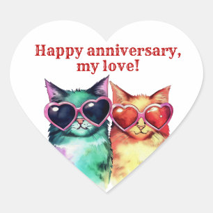 Sticker Cœur Couple chat mignon
