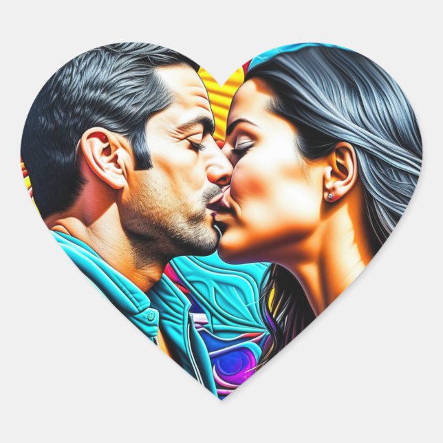 Sticker Cœur Couple hispanique s'embrasser dans l'amour (Devant)