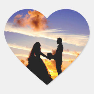 Sticker Cœur Couple Mariage coucher de soleil