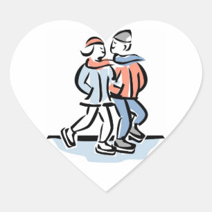 Sticker Cœur Couple patinage dans les coeurs de mariage hiverna
