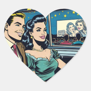 Sticker Cœur Couple rétro au film Drive-In