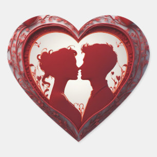 Sticker Cœur Couple s'étreignant à l'intérieur d'un grand cœur 