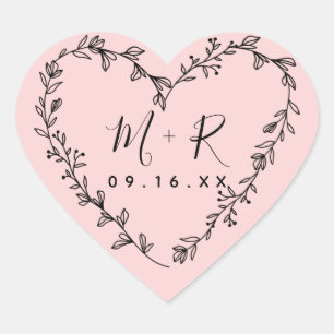Sticker Cœur Couronne de cœur florale avec initiales