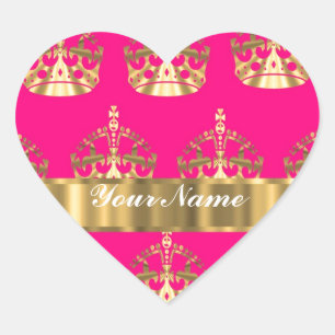 Sticker Cœur couronne d'or sur rose chaud