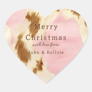 Sticker Cœur Cowgirl Crème rose Brown Cowhide Or Noël