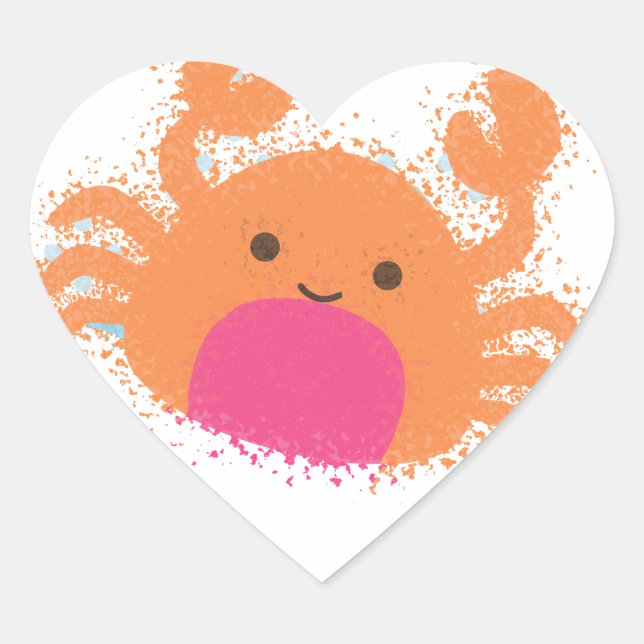 Sticker Cœur Crabe caricaturale orange (Devant)