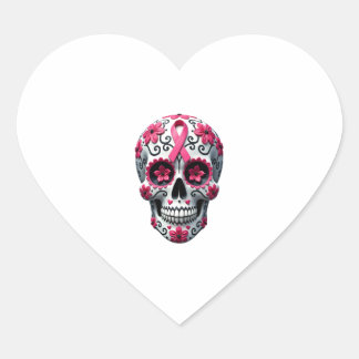 Sticker Cœur Crâne de sucre ruban rose Calavera sensibilisation