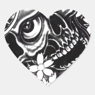 Sticker Cœur Crâne de tatouage japonais
