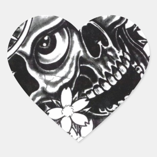 Sticker Cœur Crâne de tatouage japonais (Devant)