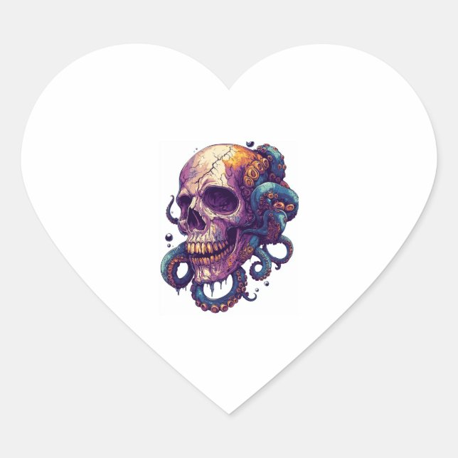 Sticker Cœur Crâne des profondeurs (Devant)