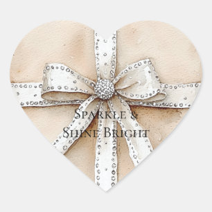Sticker Cœur Crème blanc Argent brillant Bow