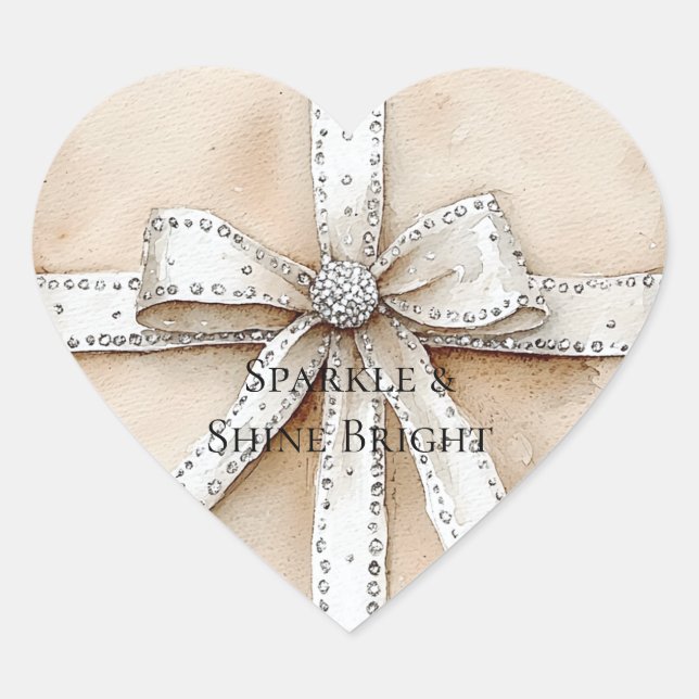 Sticker Cœur Crème blanc Argent brillant Bow (Devant)