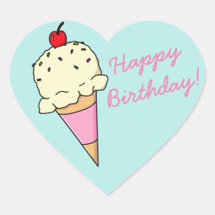 Sticker Cœur Crème glacée de joyeux anniversaire