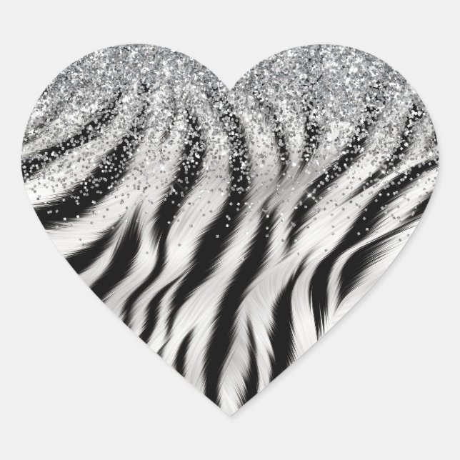 Sticker Cœur Crème or Parties scintillant brillante Zebra Print (Devant)