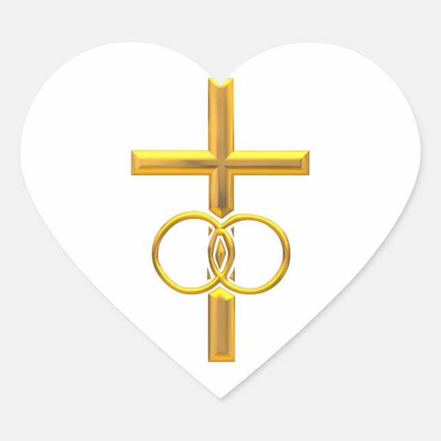 Sticker Cœur Croix 3-D d'or avec anneaux Mariages (Devant)