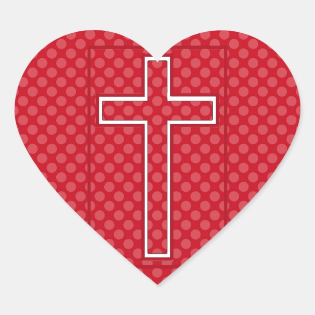 Sticker Cœur Croix chrétienne rouge. (Devant)