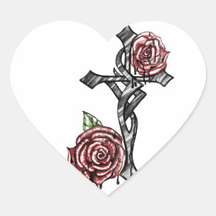 Sticker Cœur Croix du sang et des Roses