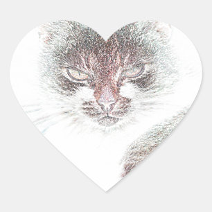 Sticker Cœur Croquis de la face de cate en colère