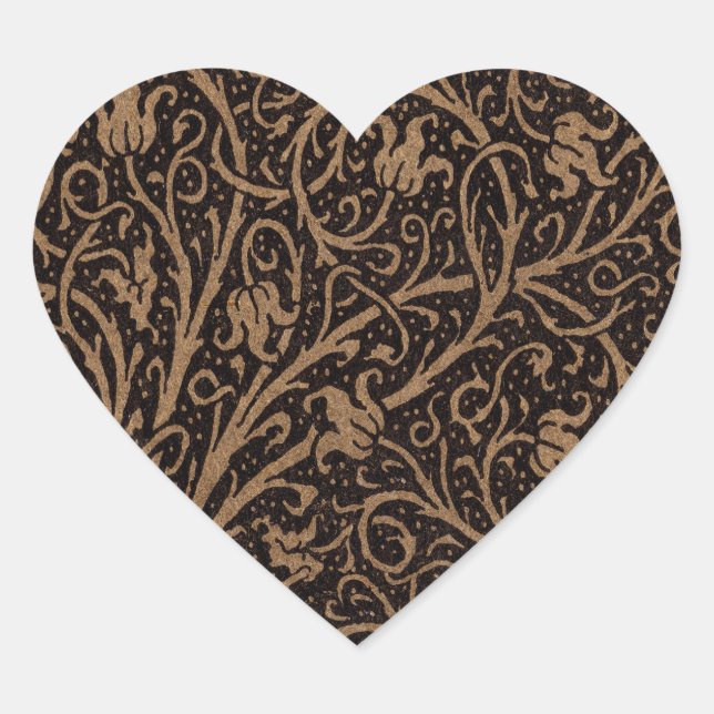 Sticker Cœur Cuir à outils Brown Art Nouveau Floral (Devant)