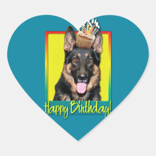 Sticker Cœur Cupcake d'anniversaire - Berger allemand - Kuno