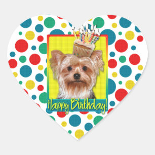 Sticker Cœur Cupcake d'anniversaire - Yorkshire Terrier