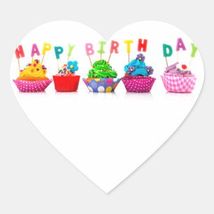 Sticker Cœur Cupcakes de Joyeux Anniversaire