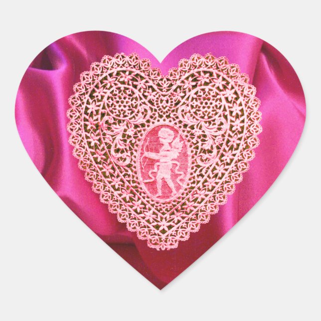 Sticker Cœur CUPID LACE COEUR SILK FUCHSIA VÊTEMENT, Rouge rose (Devant)