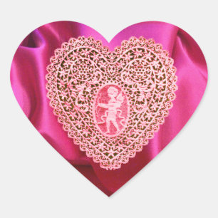 Sticker Cœur CUPID LACE COEUR SILK FUCHSIA VÊTEMENT, Rouge rose