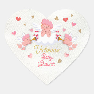 Sticker Cœur Cupids et cocktails Baby shower Saint Valentin