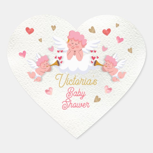 Sticker Cœur Cupids et cocktails Baby shower Saint Valentin (Devant)