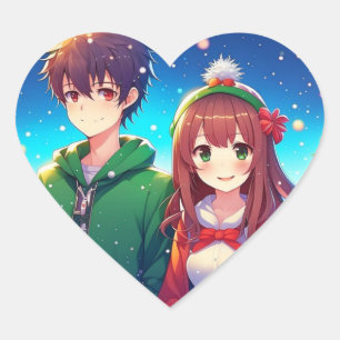 Sticker Cœur Cute Anime Couple   Joyeux Noël