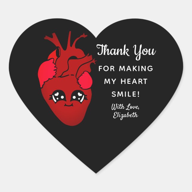 Sticker Cœur Cute Black Kawaii Real Heart Valentines Merci (Devant)