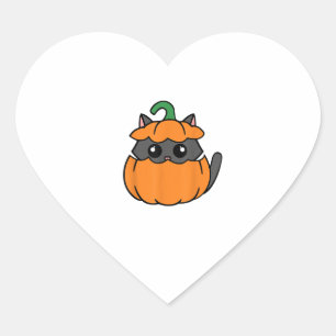 Sticker Cœur Cute Chat Orange Citrouille - Kitty Octobre Automn