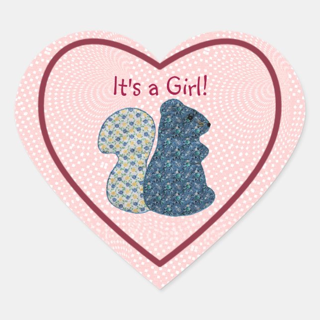 Sticker Cœur Cute Country Style C'est une fille écureuil bleu (Devant)
