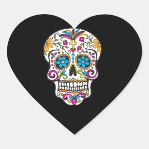 Sticker Cœur Cute crâne de sucre Joyeux Jour des Morts
