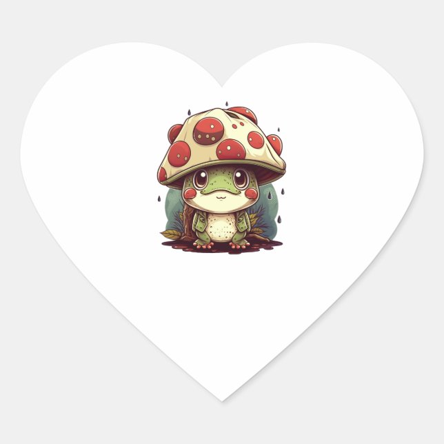 Sticker Cœur Cute Frog Avec Casquette Champignons, Cute Frogs K (Devant)