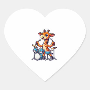 Sticker Cœur Cute Giraffe Jouer Drums Giraffes Drummer Musique