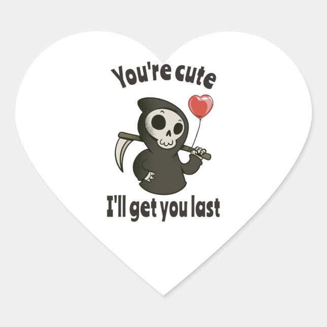 Sticker Cœur Cute Grim Reaper avec coeur romantique (Devant)