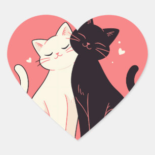 Sticker Cœur Cute Kawaii Chats qui s'agglutinent avec des coeur