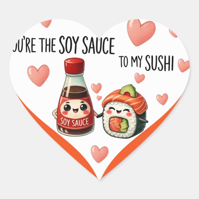 Sticker Cœur Cute Kawaii Soy Sauce et Sushi (Devant)