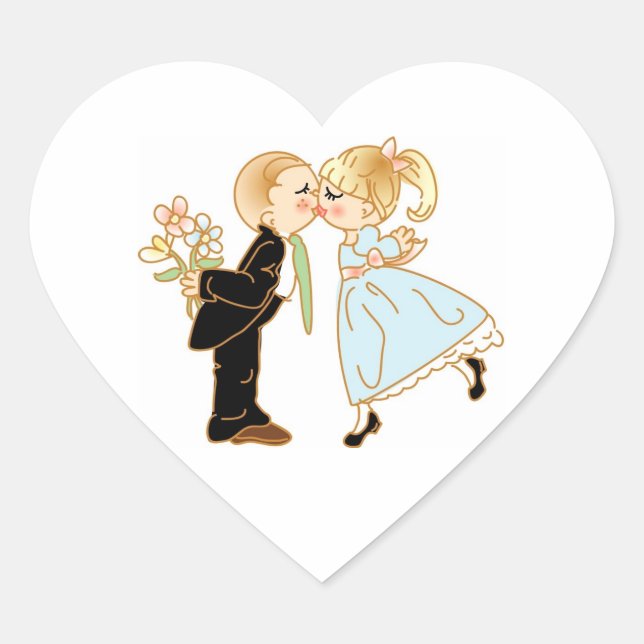 Sticker Cœur Cute Kissing Couple Coeurs Mariages (Devant)